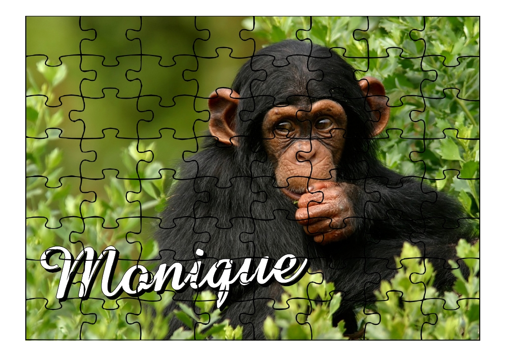 Puzzle Singe chimpanzé personnalisé avec prénom Taille au choix