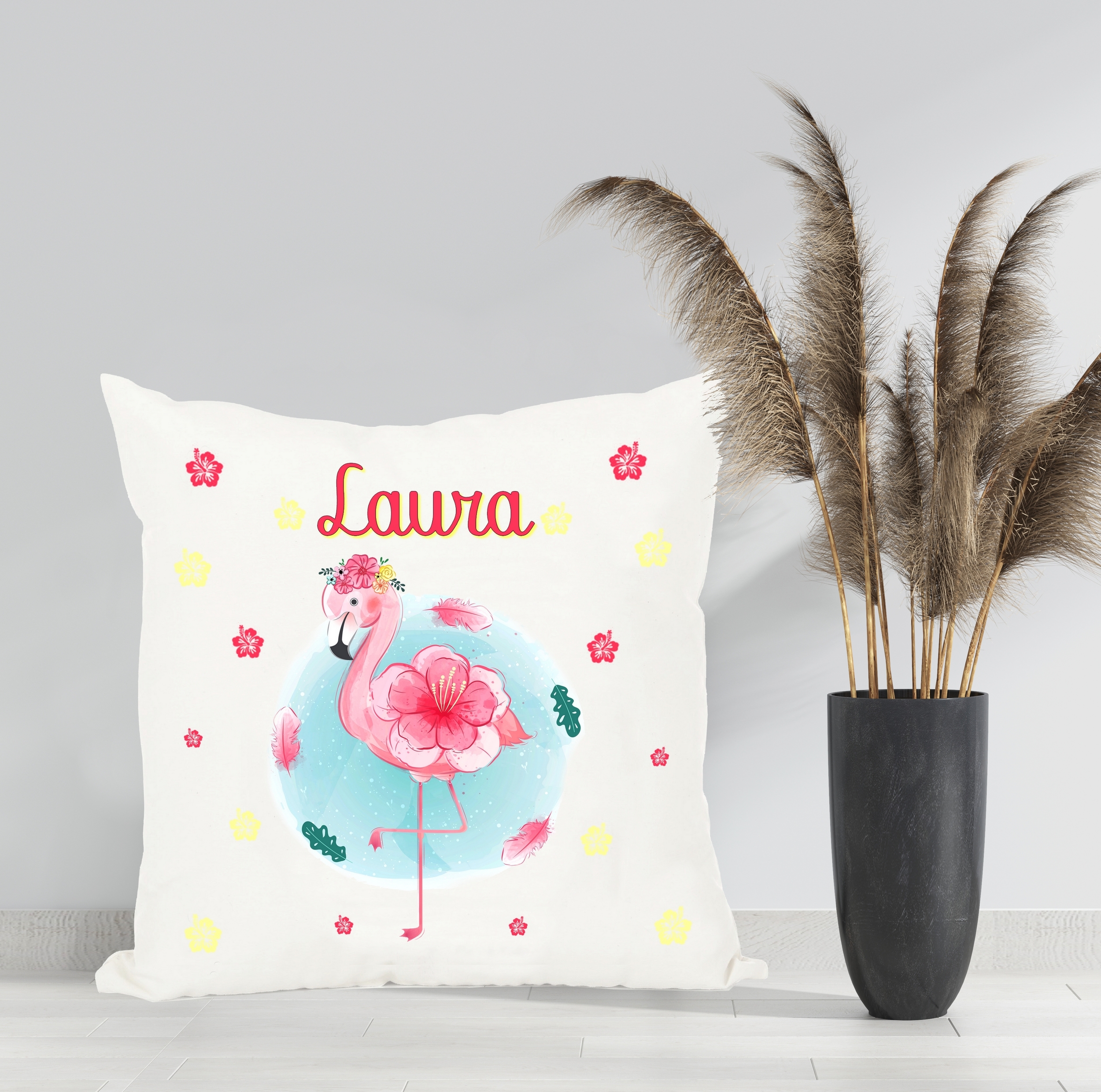 coussin flamant rose