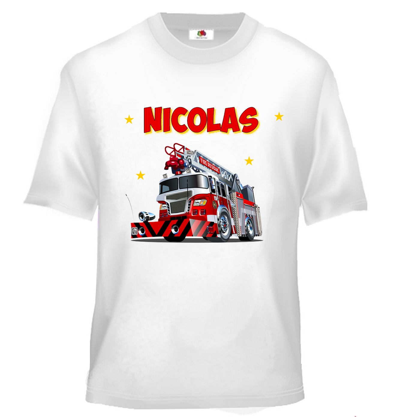 T-shirt enfant Camion de Pompier personnalisé avec prénom au choix