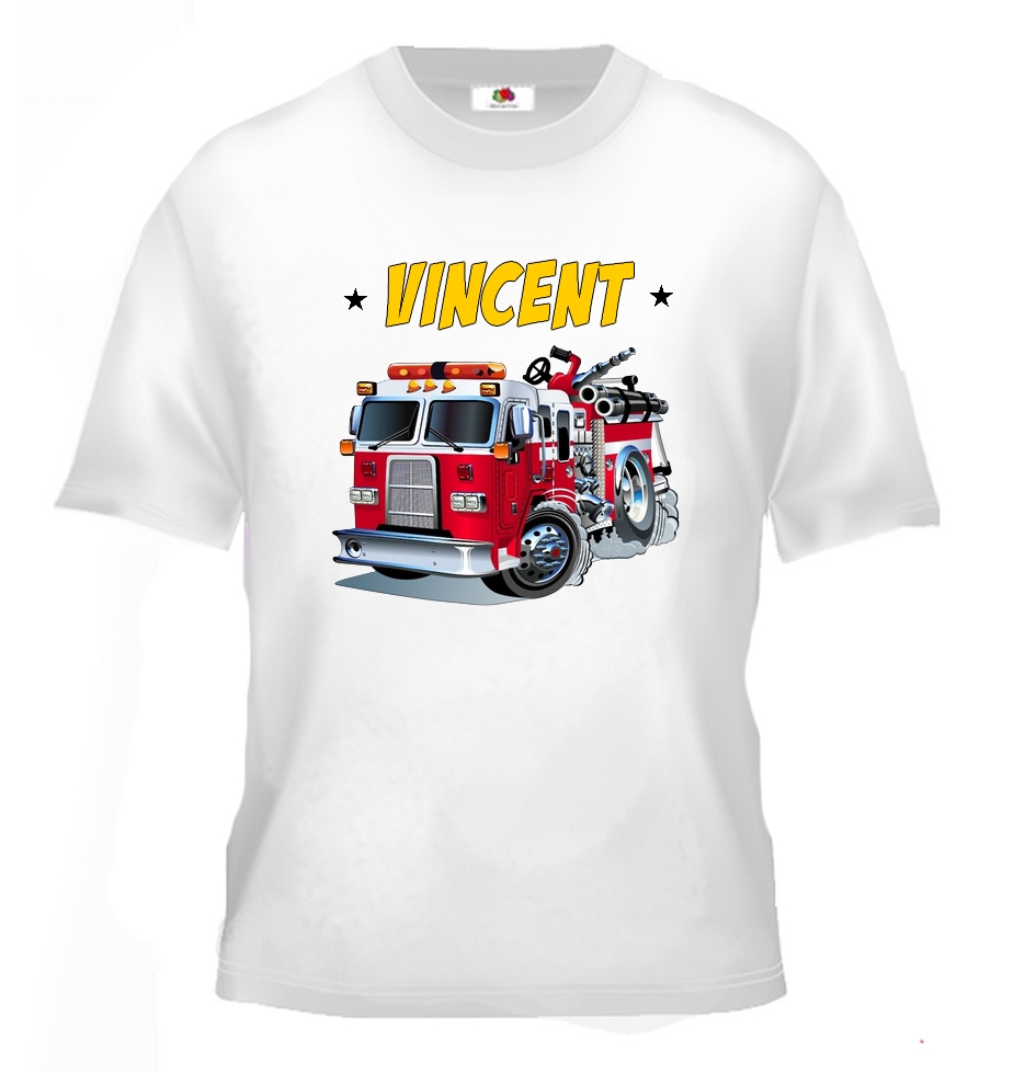 T-shirt enfant Camion de Pompier personnalisé avec prénom au choix