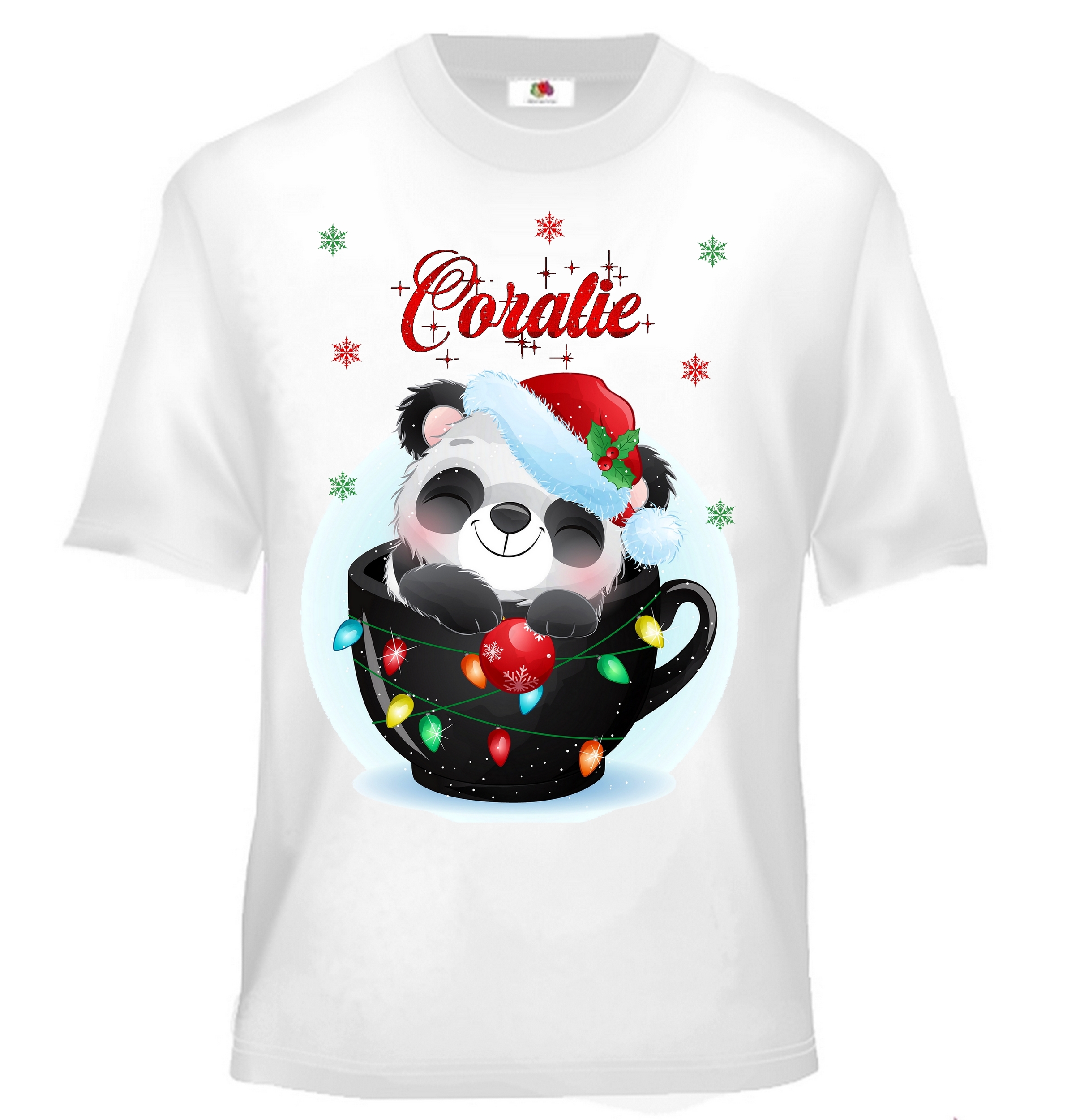 T-shirt enfant noël Panda personnalisé avec prénom au choix
