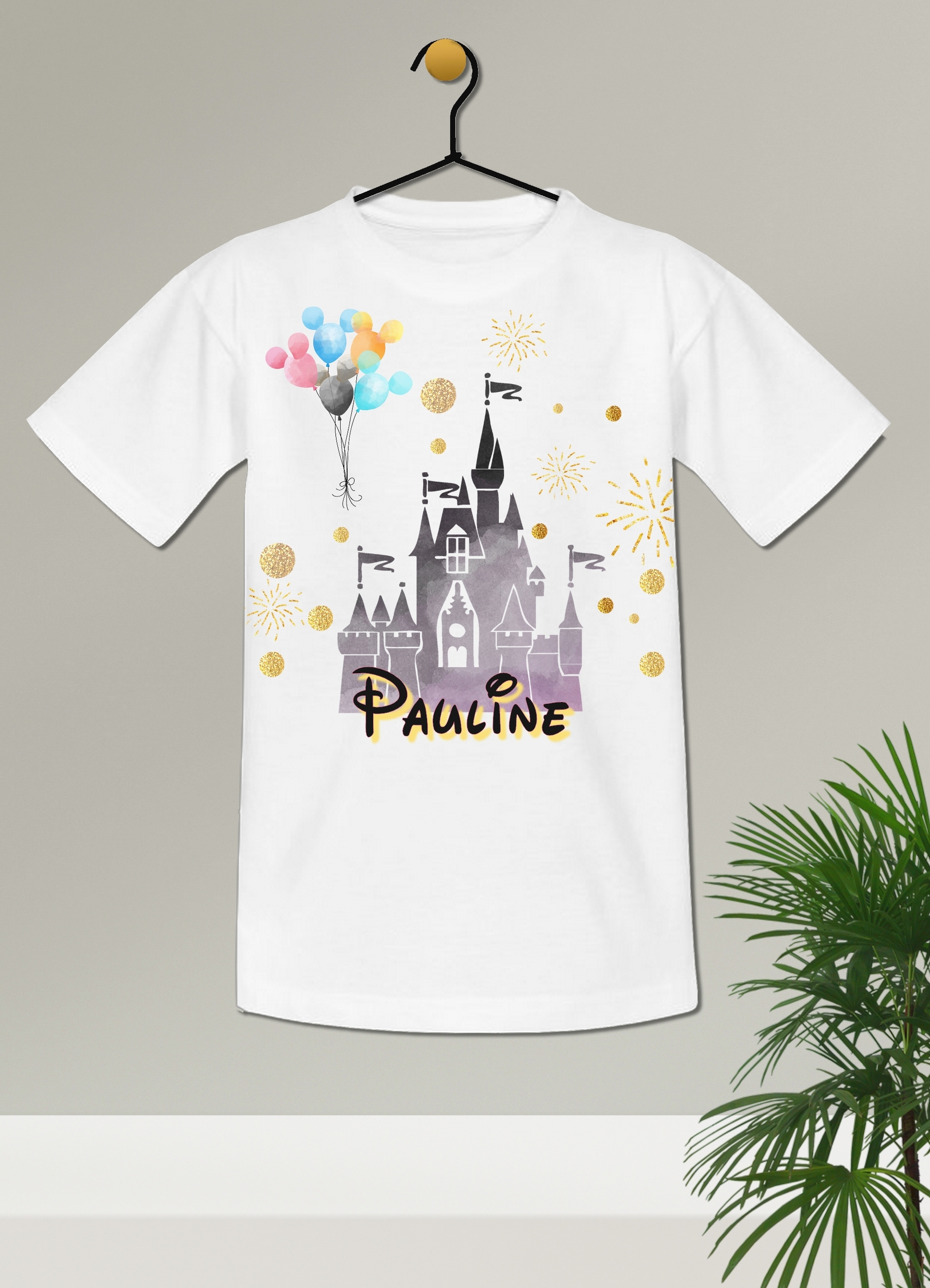 T-shirt enfant Parc d'attractions Château personnalisé avec prénom au choix