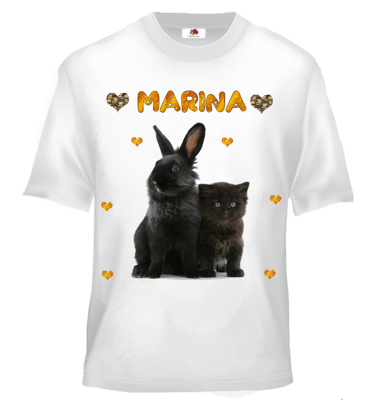 T-shirt enfant Lapin et chaton personnalisé avec prénom au choix