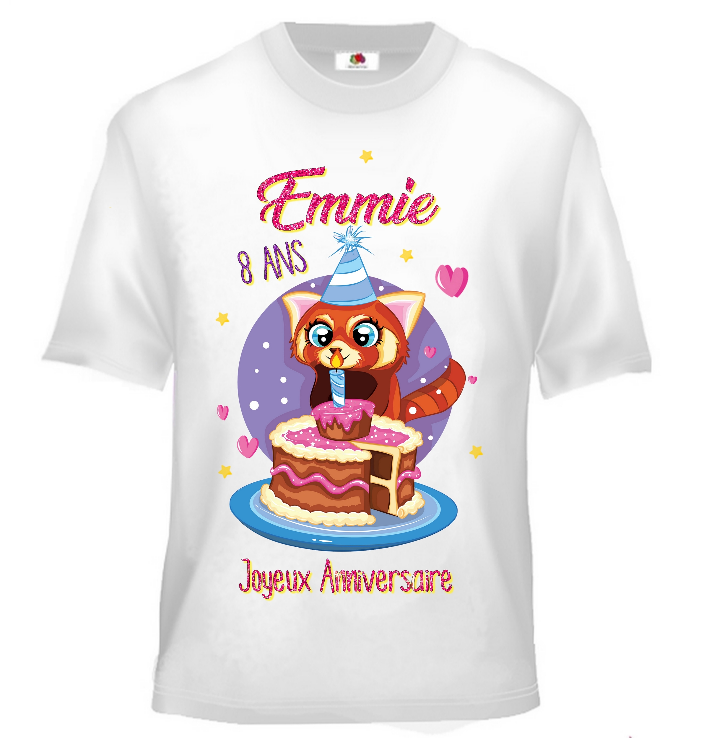 T-shirt enfant Anniversaire Panda roux personnalisé avec prénom et âge au choix