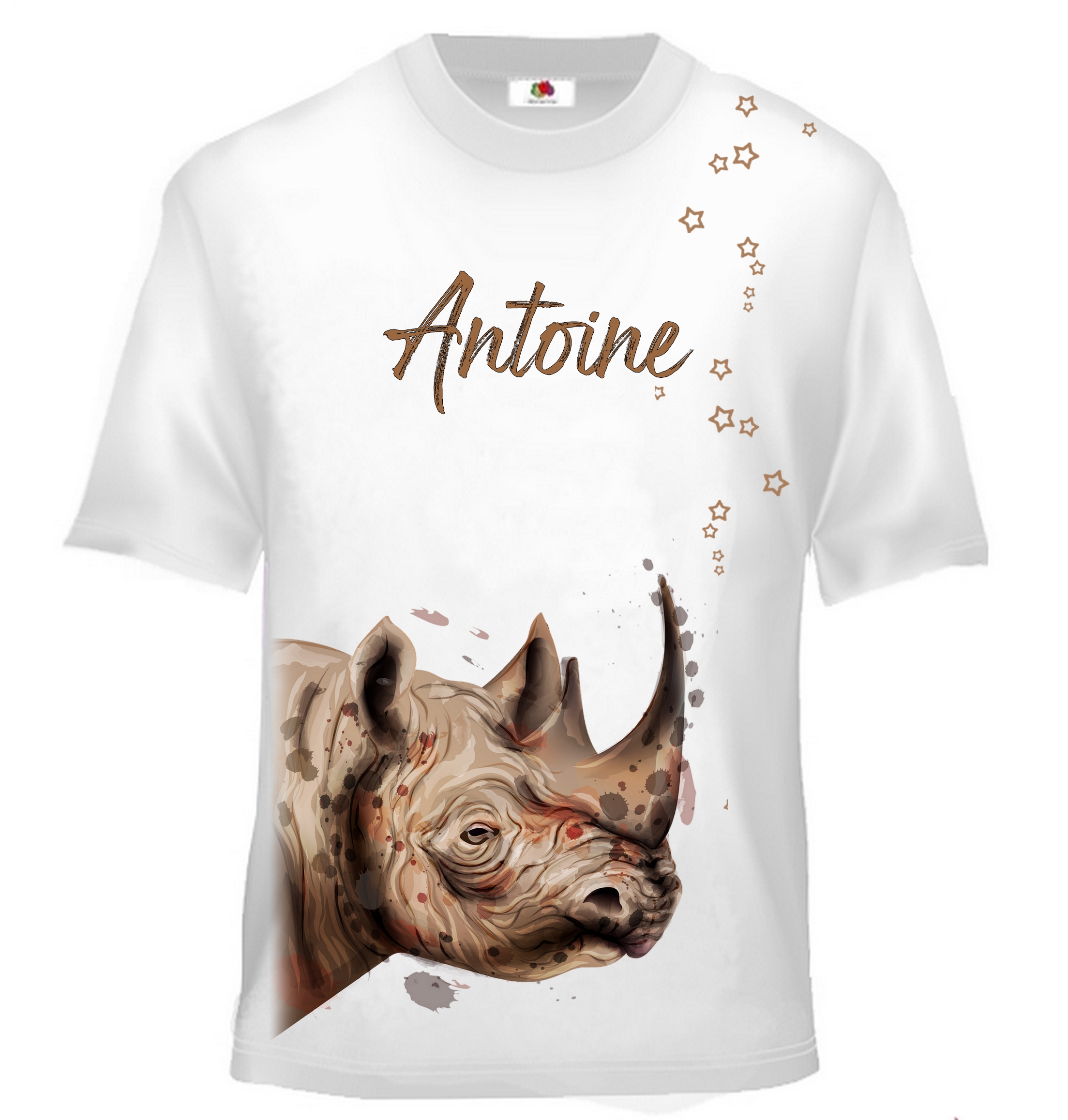 T-shirt enfant Rhinocéros personnalisé avec prénom au choix