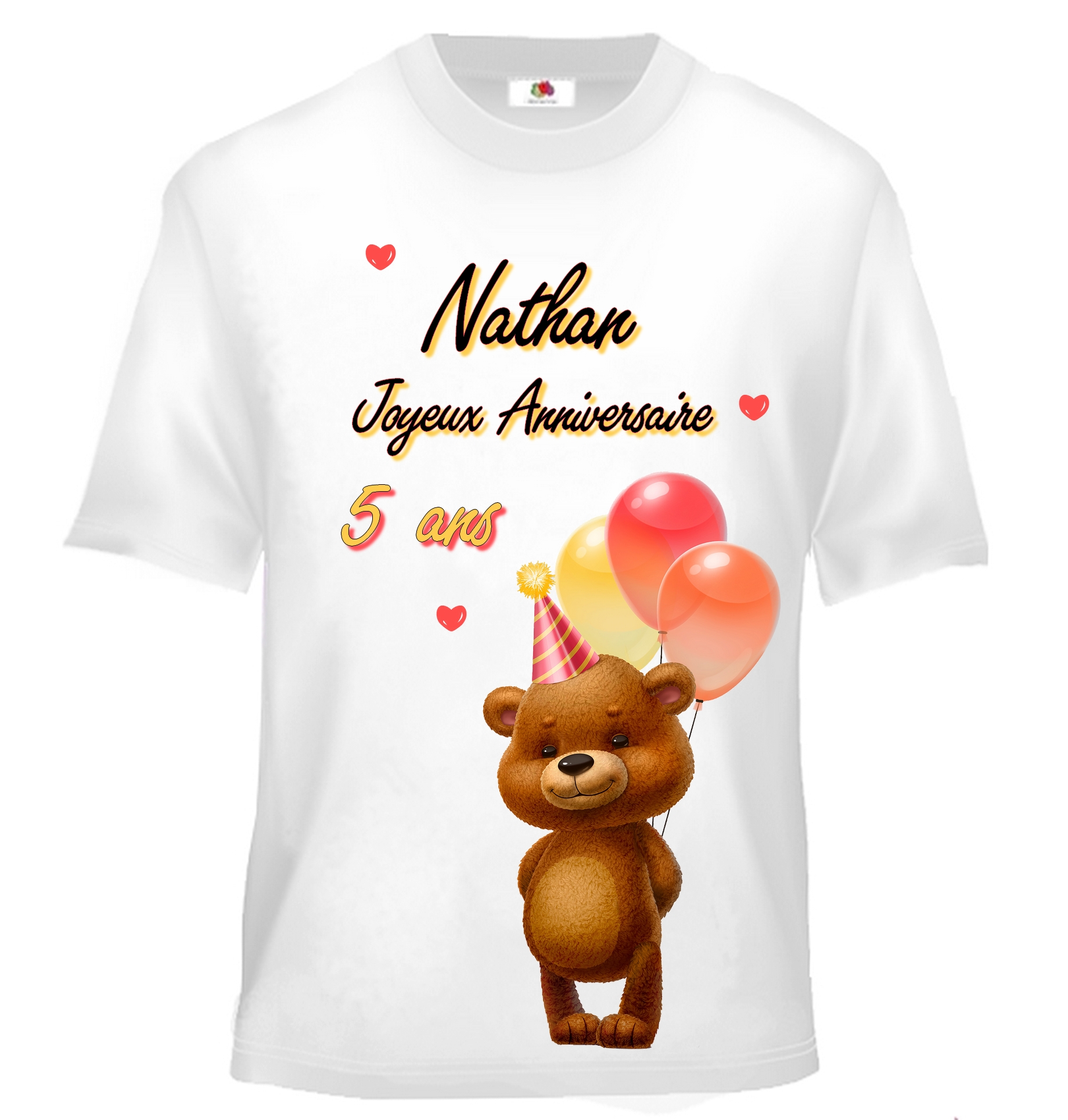 T-shirt enfant Anniversaire Ourson personnalisé avec prénom et âge au choix