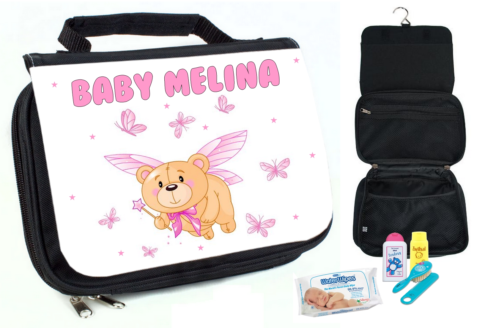Trousse de toilette bébé Ourson personnalisée avec prénom au choix