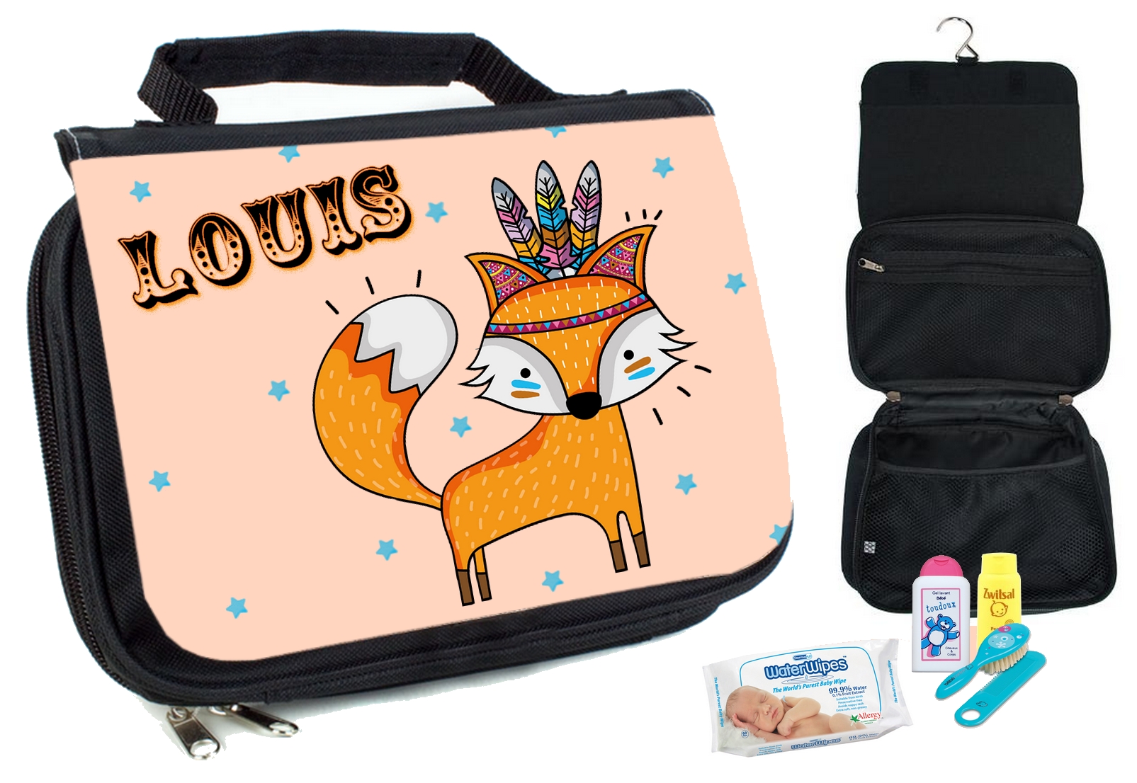 Trousse de toilette bébé Renard personnalisée avec prénom au choix