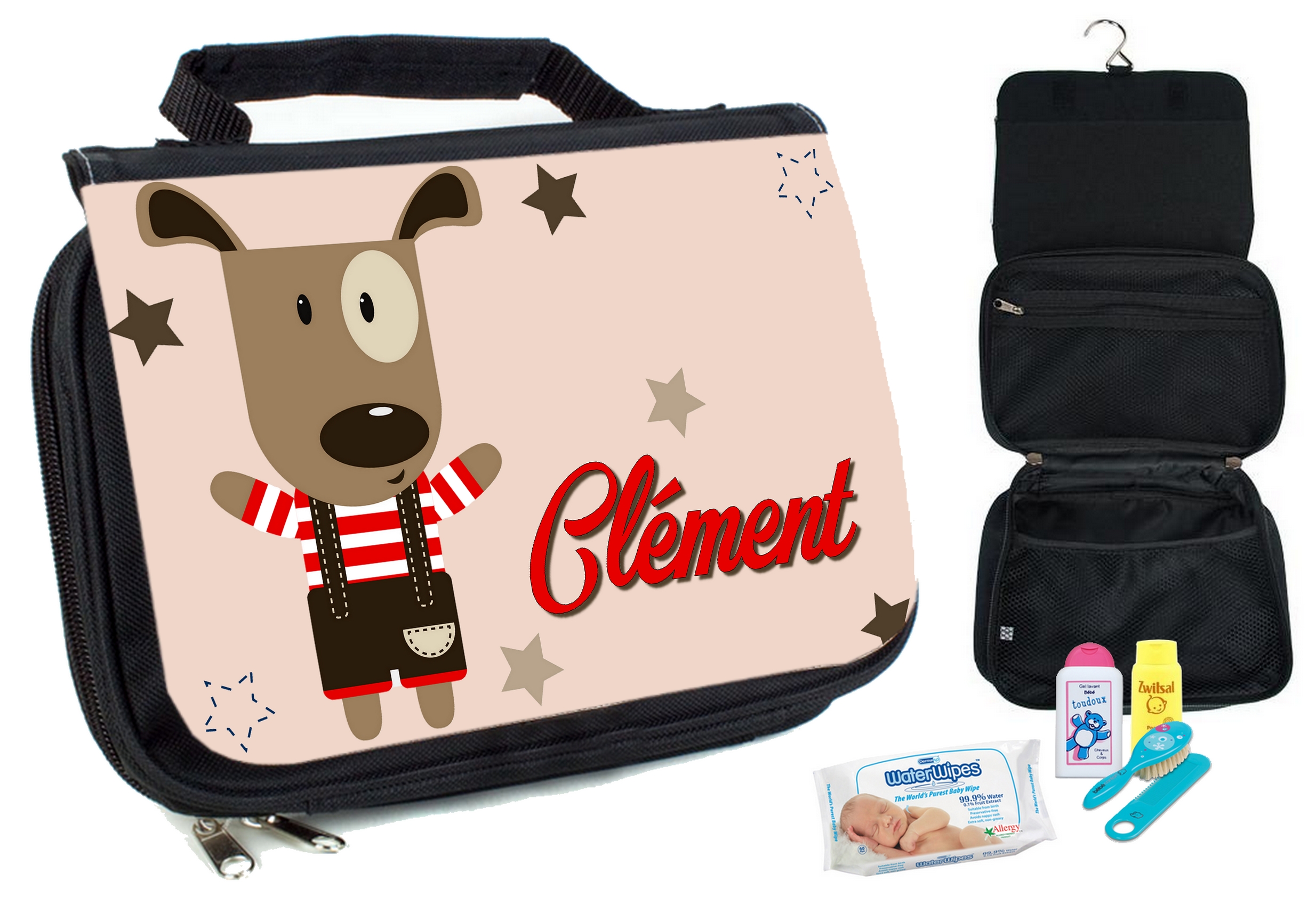 Trousse de toilette bébé Chien personnalisée avec prénom au choix