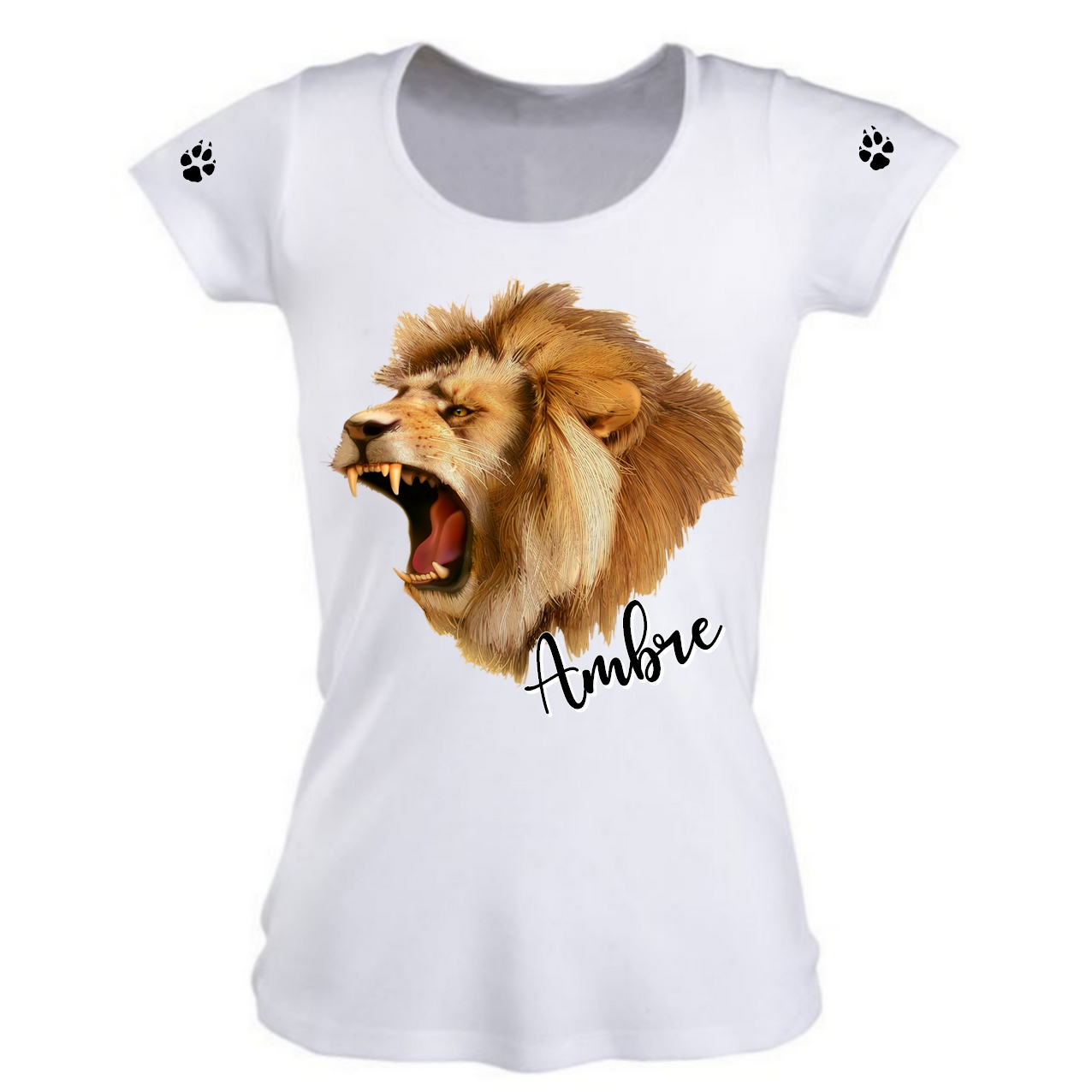 T-shirt femme Lion personnalisé avec prénom au choix