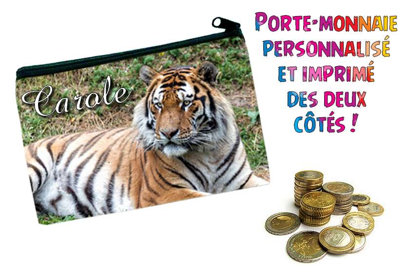 Porte monnaie plat Tigre personnalisé avec prénom