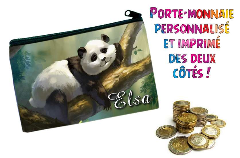 Porte monnaie plat Panda personnalisé avec prénom