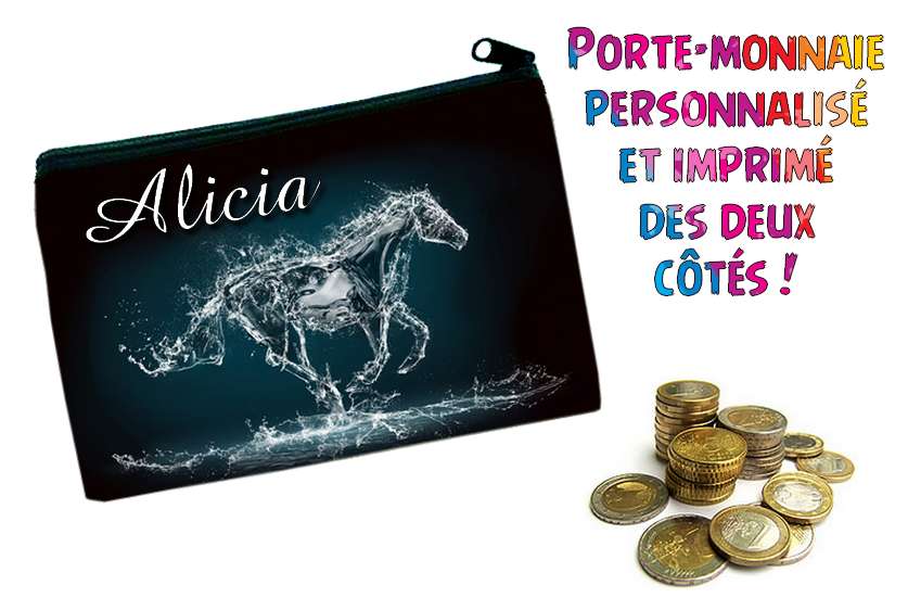 Porte monnaie plat Cheval personnalisé avec prénom
