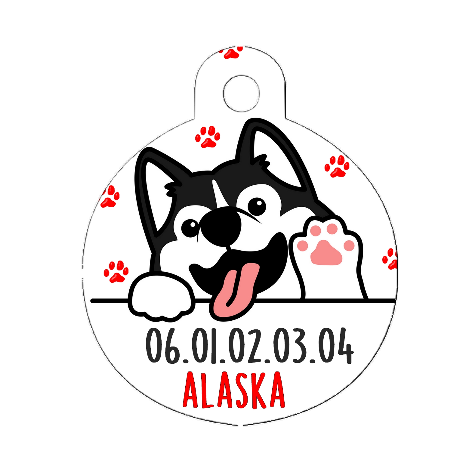 Médaille chien Husky personnalisée avec nom et numéro de téléphone