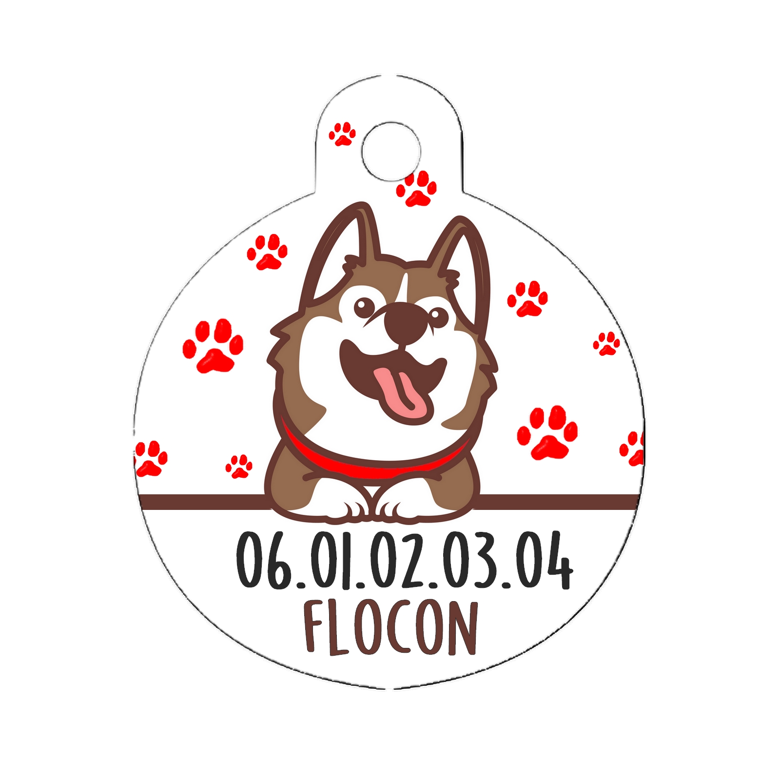 Médaille chien Husky personnalisée avec nom et numéro de téléphone