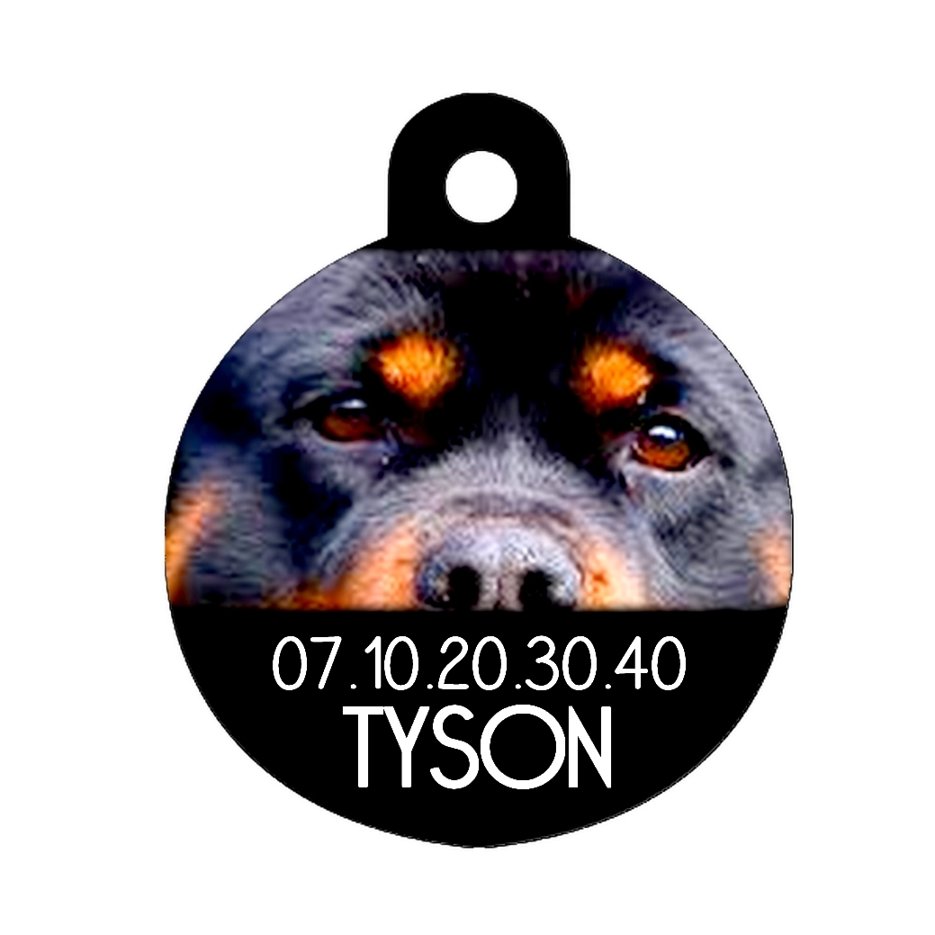 Médaille chien Rottweiler personnalisée avec nom et numéro de téléphone