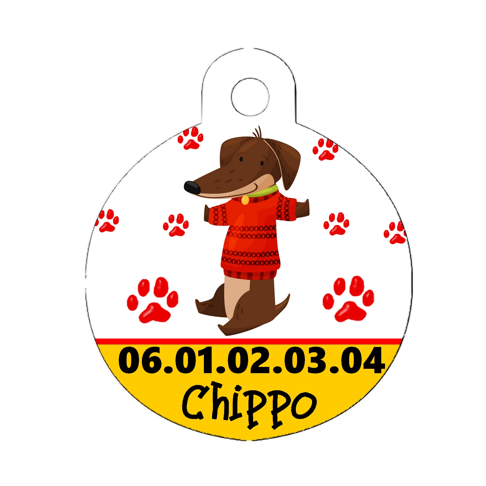 Médaille chien Teckel personnalisée avec nom et numéro de téléphone