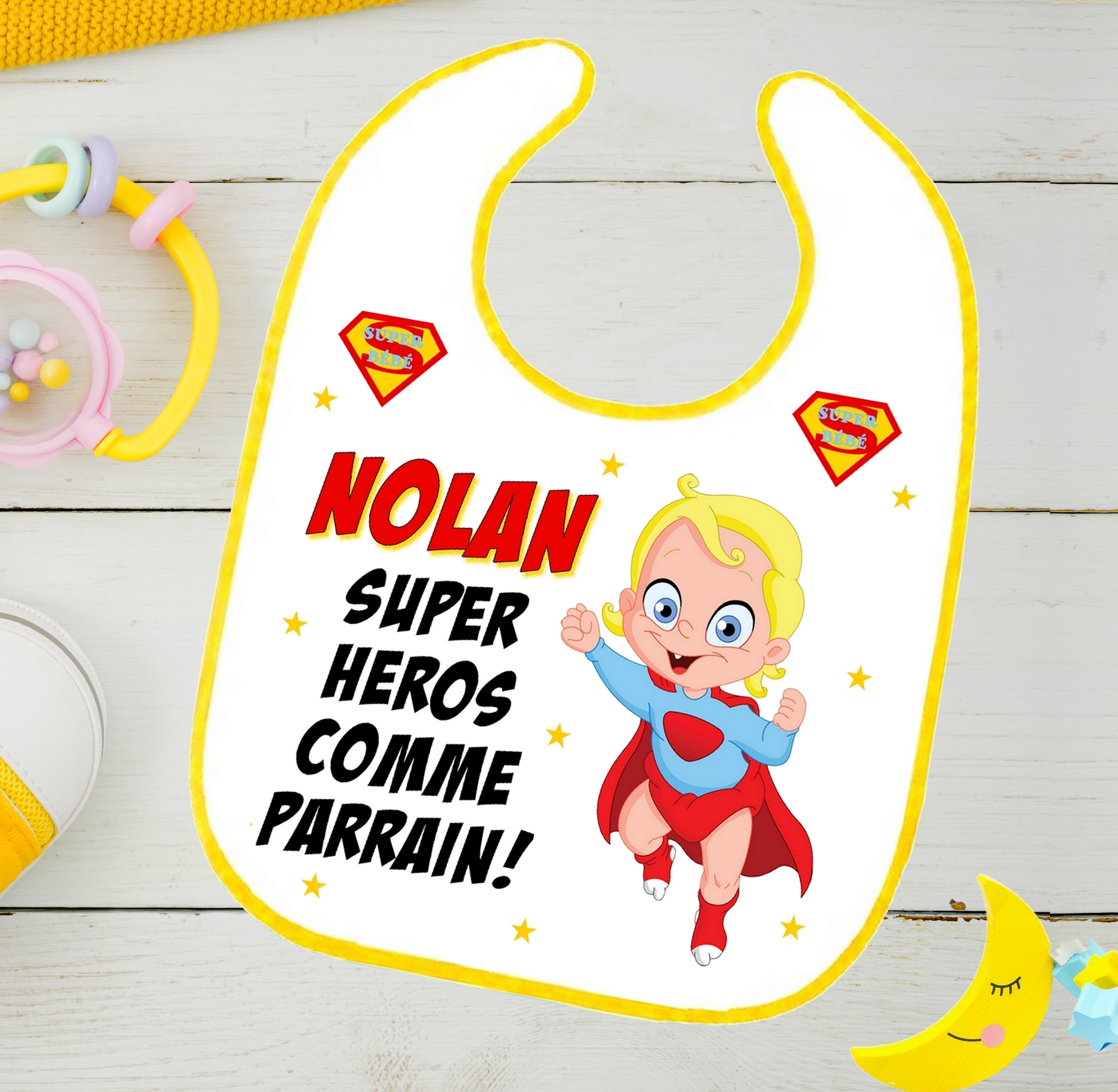 bavoir bébé heros comme parrain