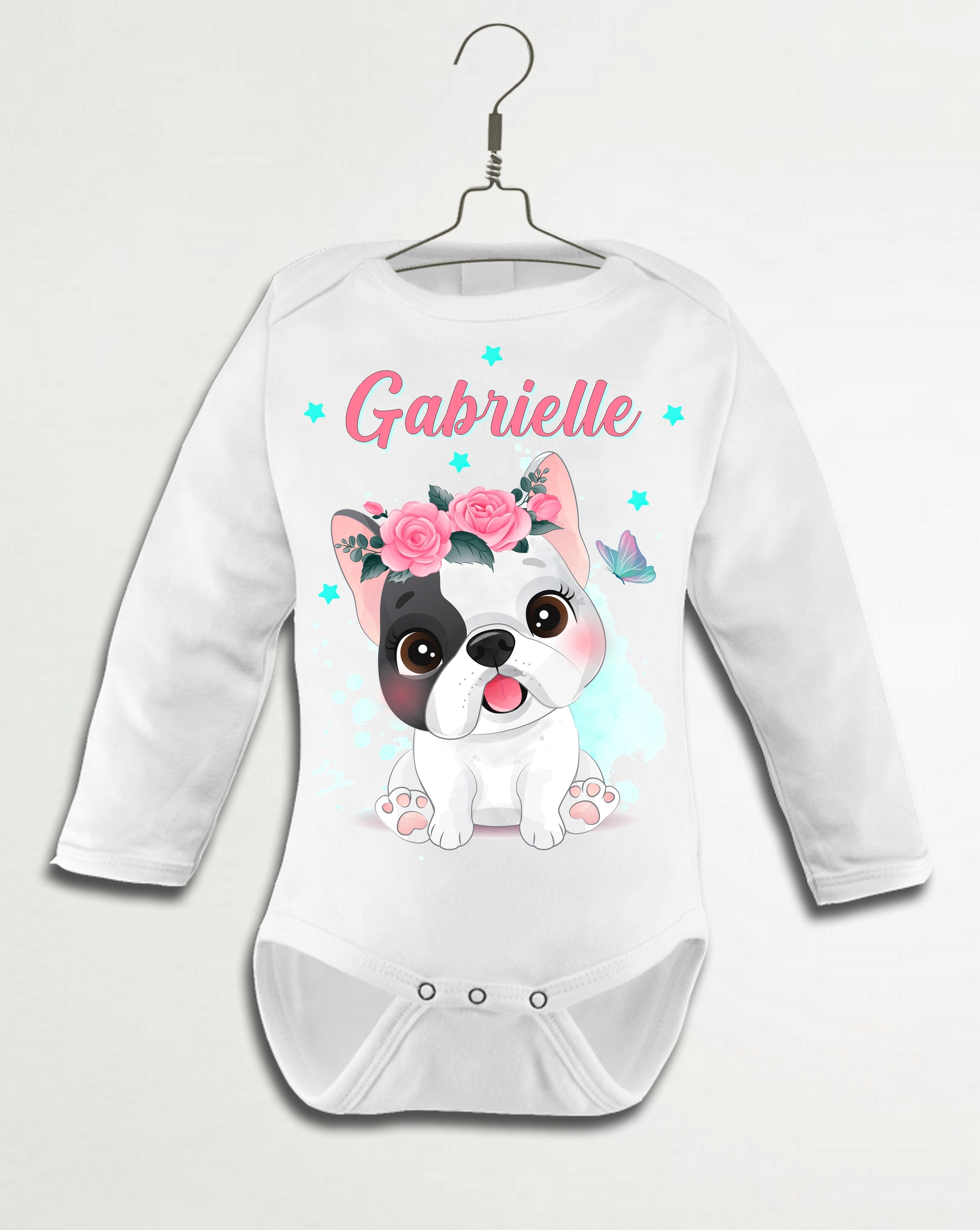 Body bébé Bouledogue français personnalisé avec prénom