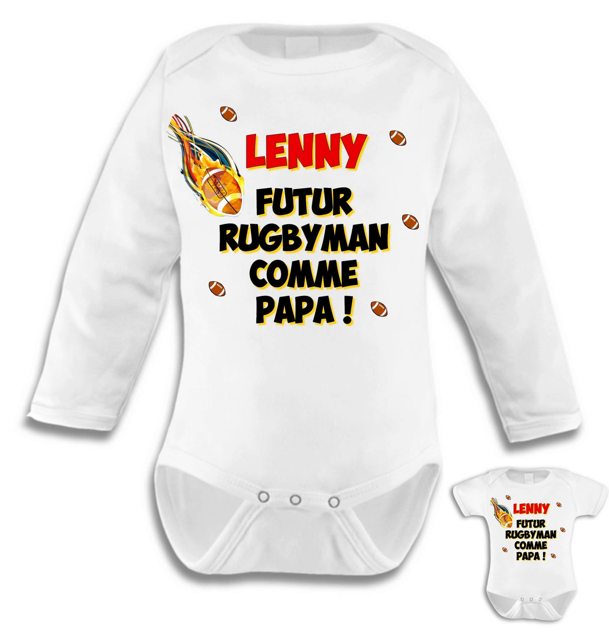 Body bébé Futur rugbyman comme papa personnalisé avec prénom