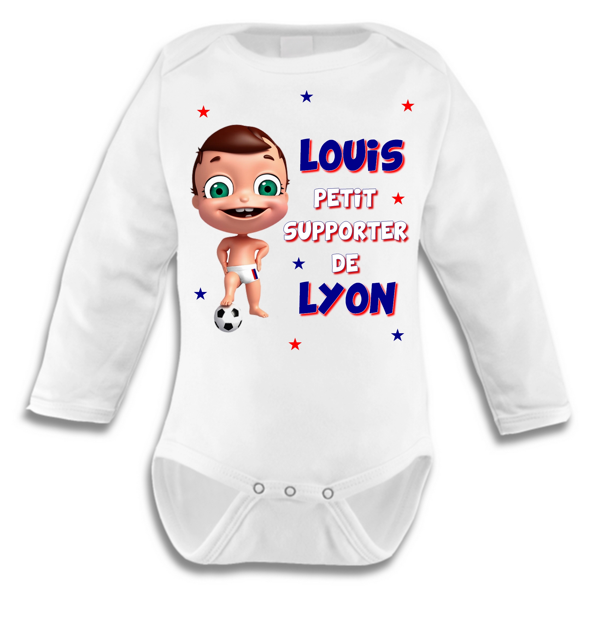 Body bébé Football Lyon personnalisé avec prénom
