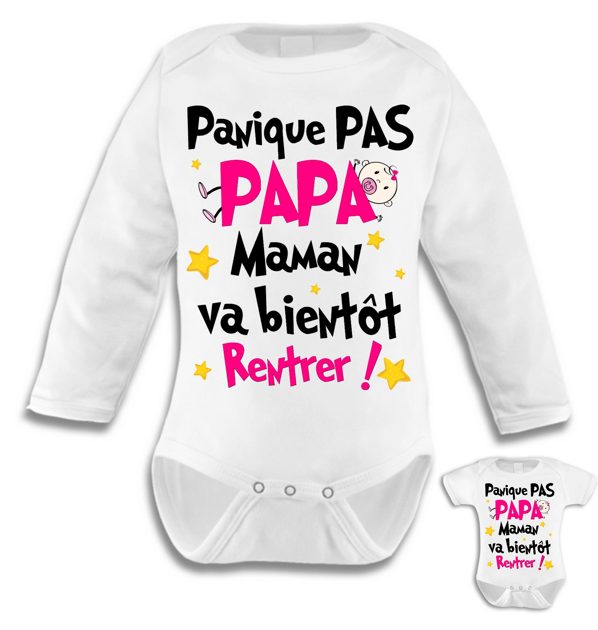 Body bébé humour Panique pas papa, maman va bientôt rentrer