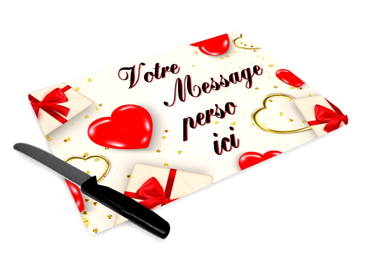 Planche à découper Amour Coeurs St Valentin personnalisée avec message