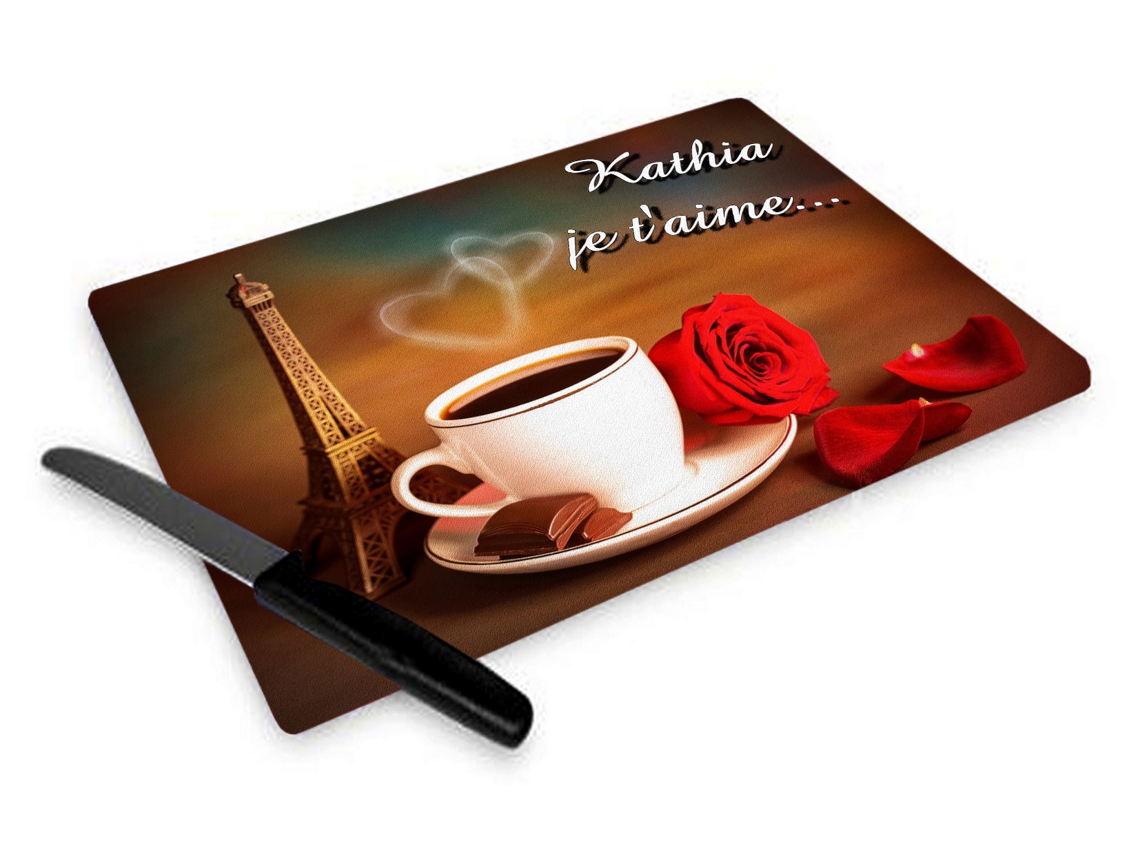 Planche à découper Café romantique personnalisée avec message