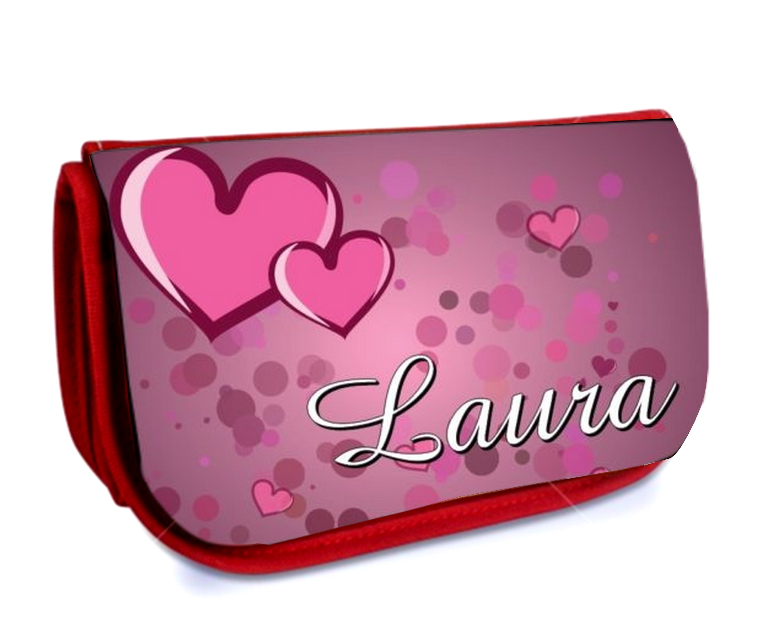 Trousse maquillage Amour coeurs personnalisée avec prénom