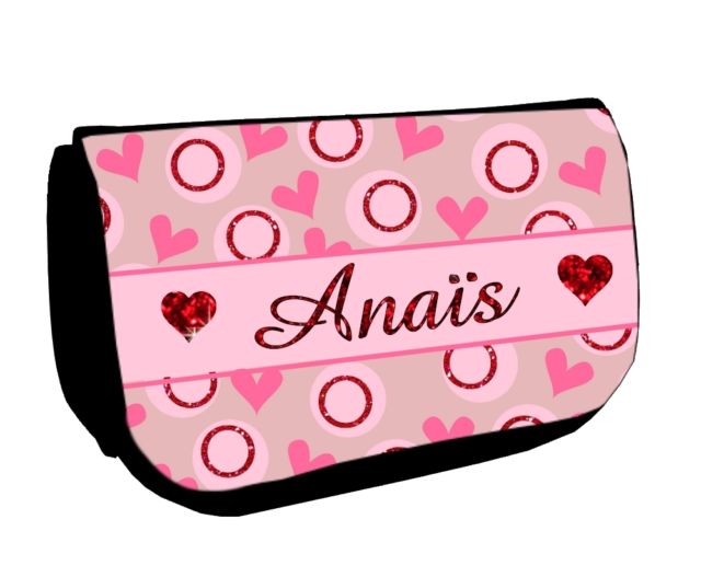 Trousse maquillage Amour coeurs personnalisée avec prénom