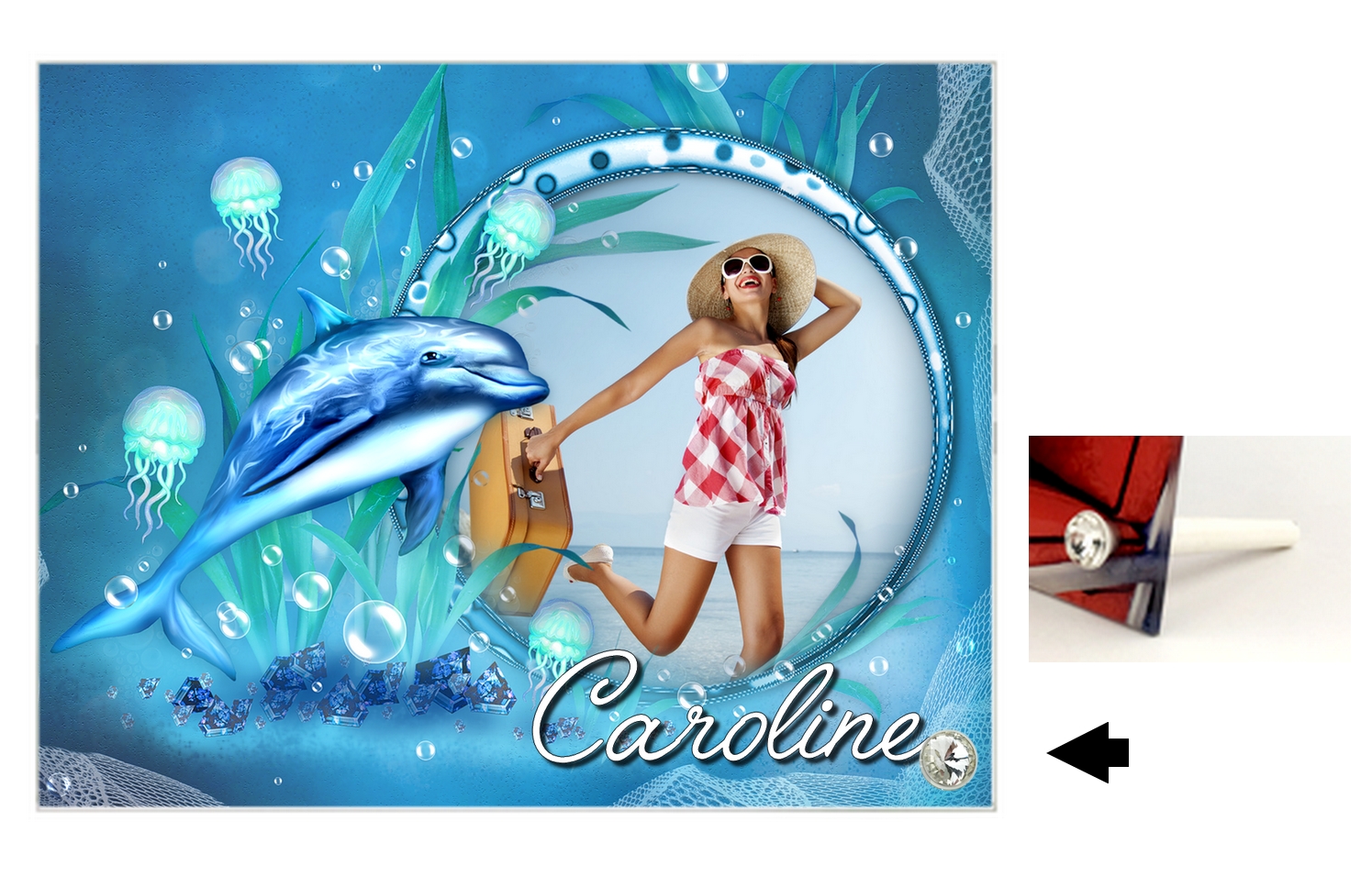 Cadre en verre thème Dauphins personnalisé avec votre photo
