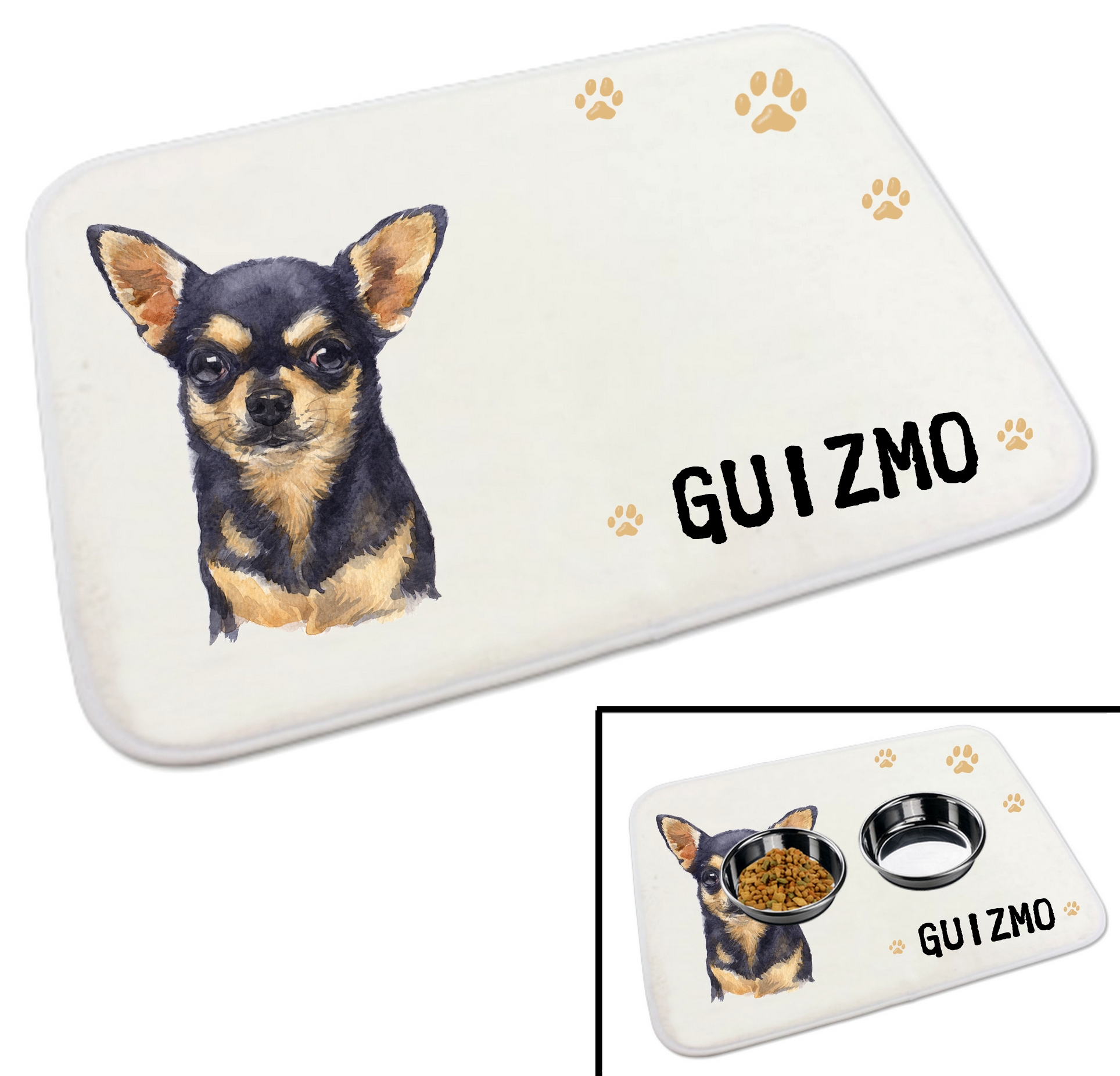Tapis gamelle chien Chihuahua personnalisé avec le prénom de votre animal