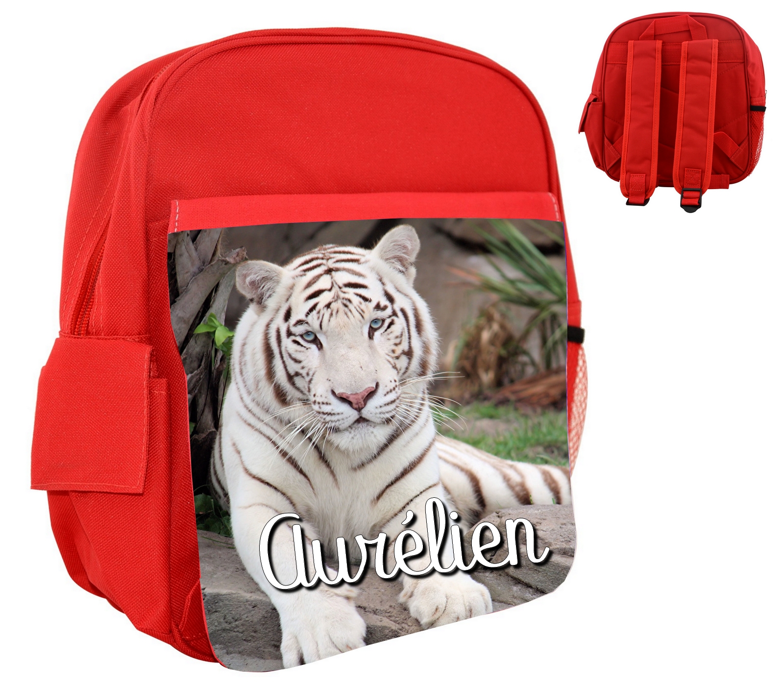 Sac à dos enfant Tigre blanc personnalisé avec prénom
