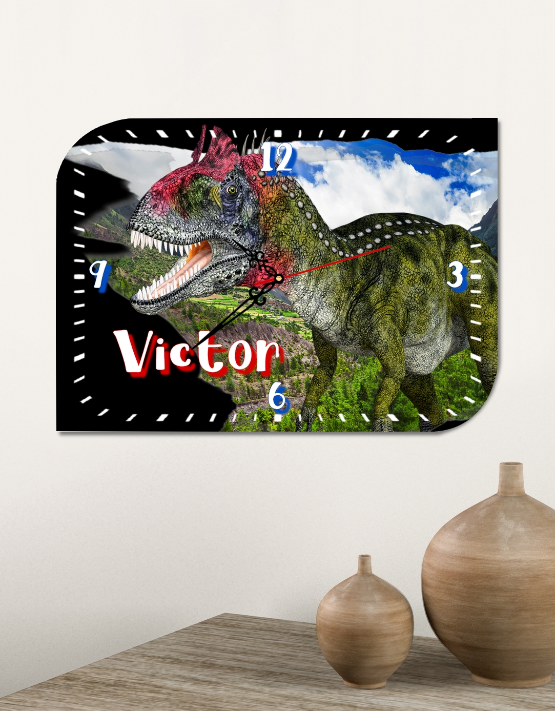 Pendule murale Dinosaure personnalisée avec prénom au choix
