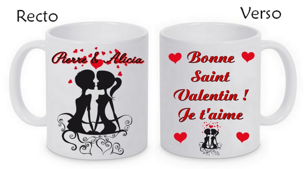 Mug Couple amour St Valentin personnalisé avec le prénom 