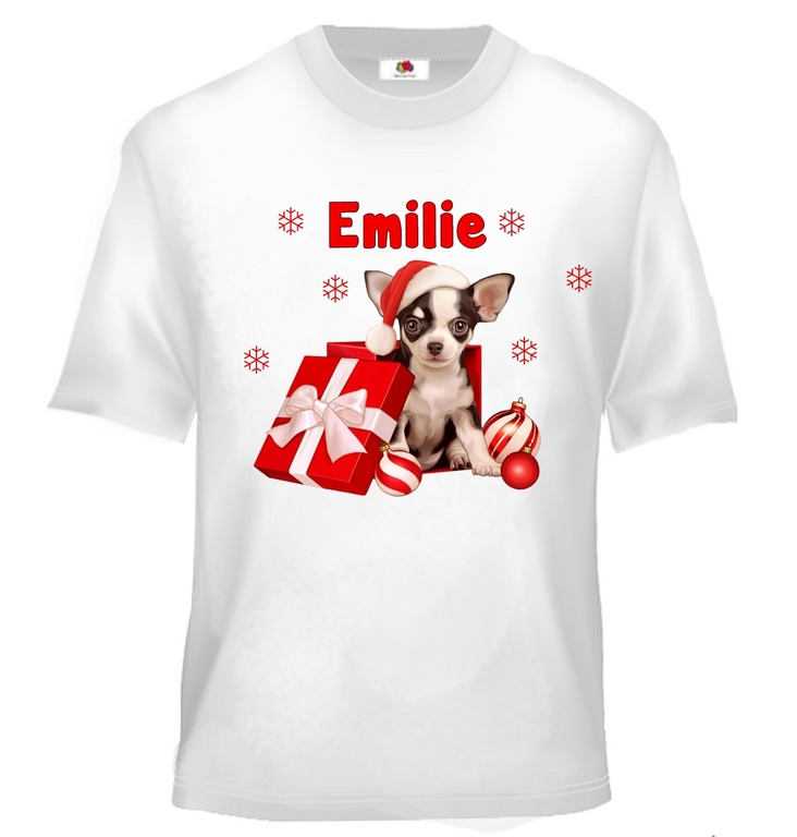 T-shirt enfant noël Chihuahua personnalisé avec prénom au choix