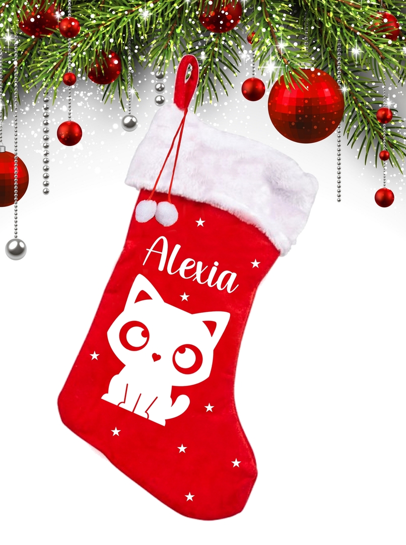 Botte Chaussette De Noel Santa Chat Personnalisee Avec Prenom Noel Mimi Cadeau