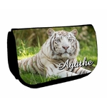 Trousse maquillage Tigre blanc personnalisée avec prénom
