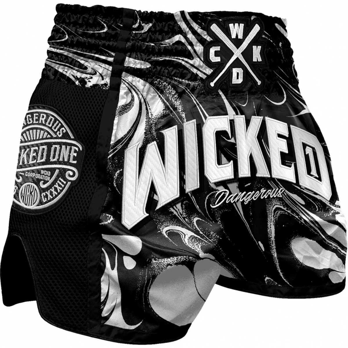 Short de muay Thaï Wicked one Dangerous - Noir et Blanc