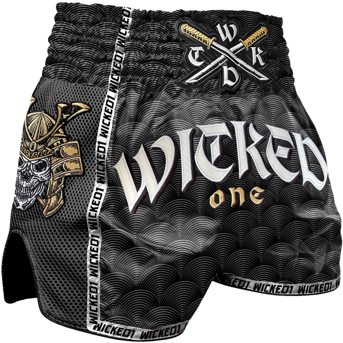 Short de Boxe Thaï Wicked One Indian Skull Gris/Gold 