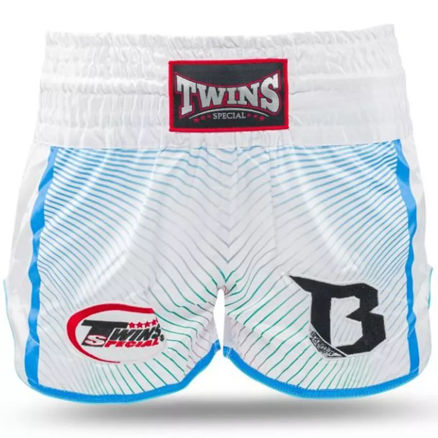 Short de muay Thaï Twins X Booster 9 - Blanc et Bleu