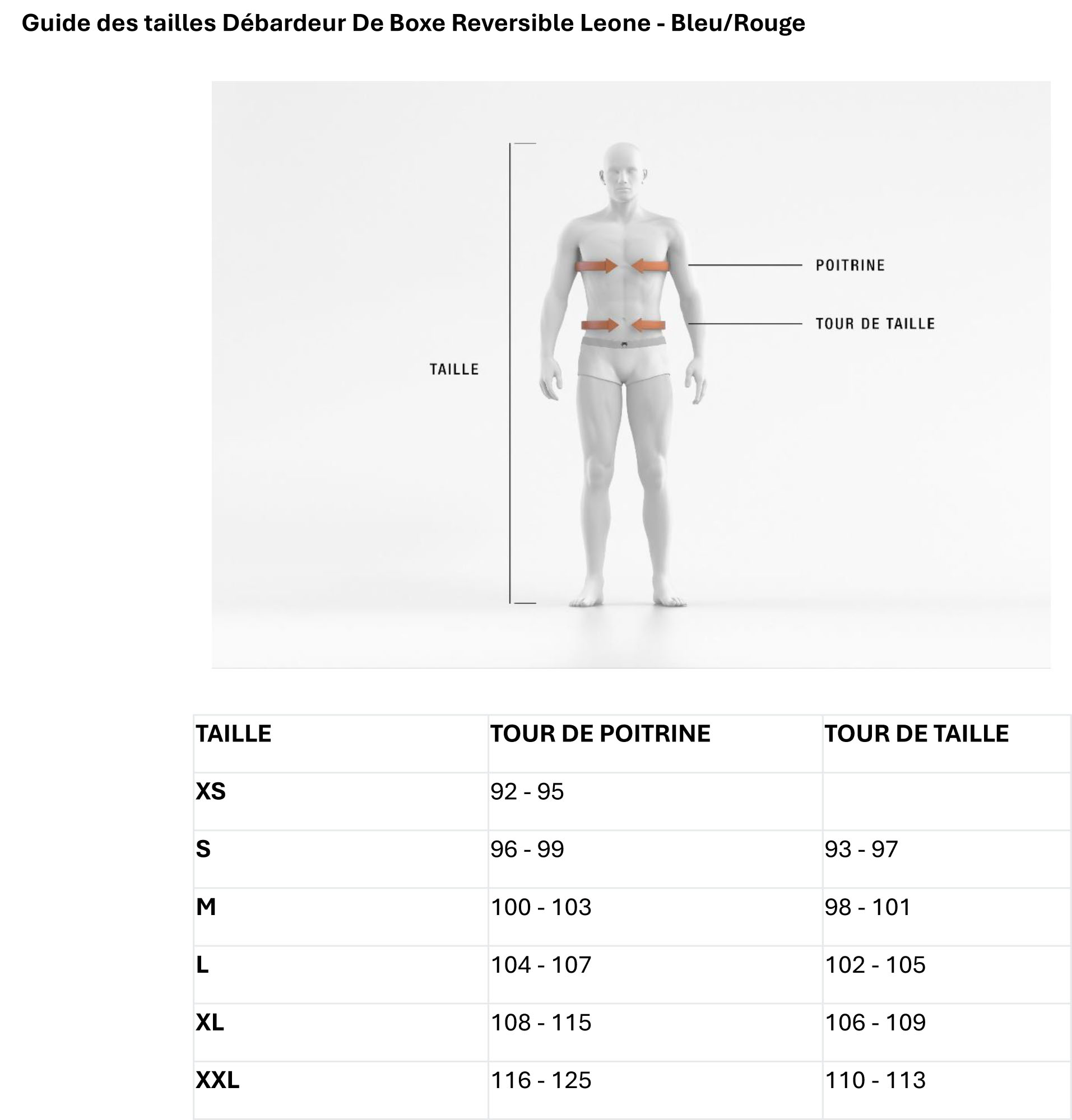 Guide des tailles Débardeur Leone2