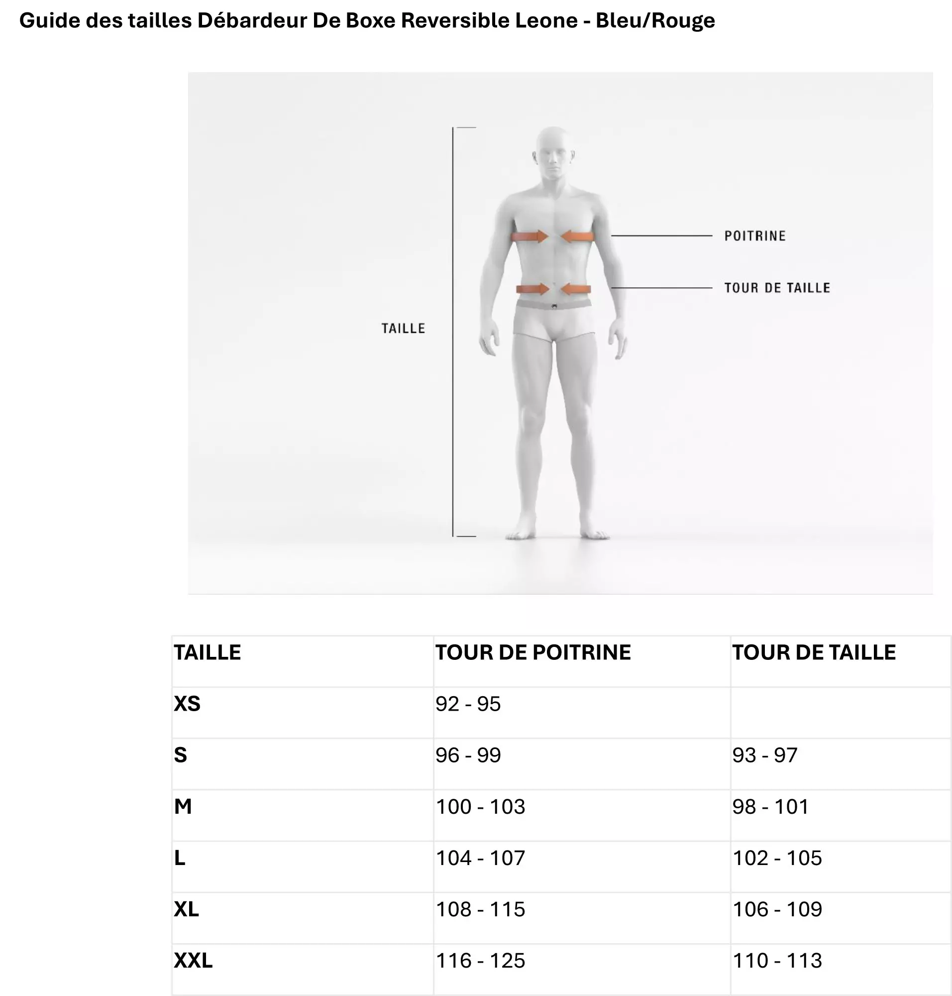Guide des tailles Débardeur Leone2