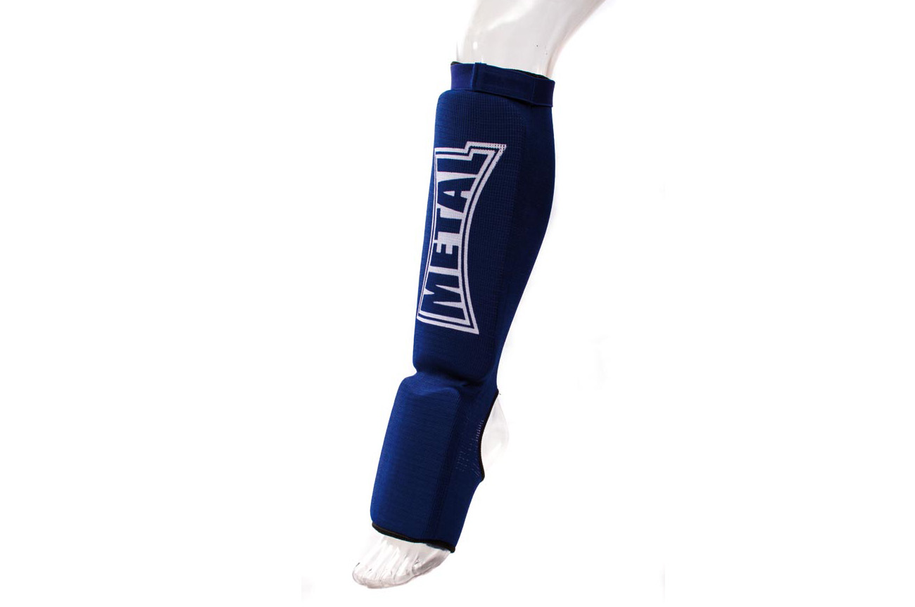 Protège-tibias Metal Boxe - Blanc - Taille L - Renforcé - Velcro Ajustable - Polyester-viscose