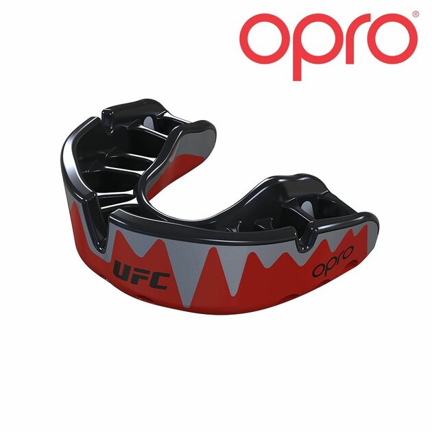 Protège-dents OPRO UFC Argent – Noir/rouge, Moulable, Pour MMA, Boxe, Karaté, Taille Unique