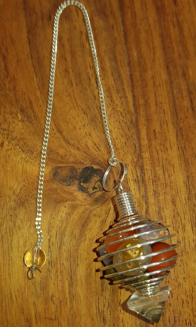 Pendule Chakra 7 Pierres Précieuses - Cristal De Quartz - Chaîne Métal - Longueur 25-29 Cm - 2