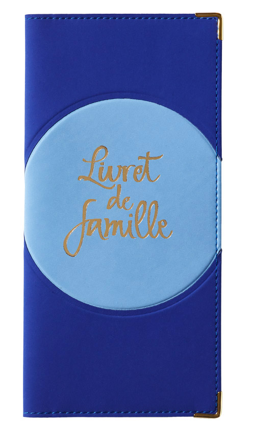 Protège livret de famille nubuck bicolore bleu nuit et bleu ciel