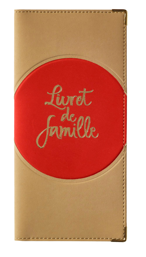 Protège livret de famille nubuck bicolore beige et rouge