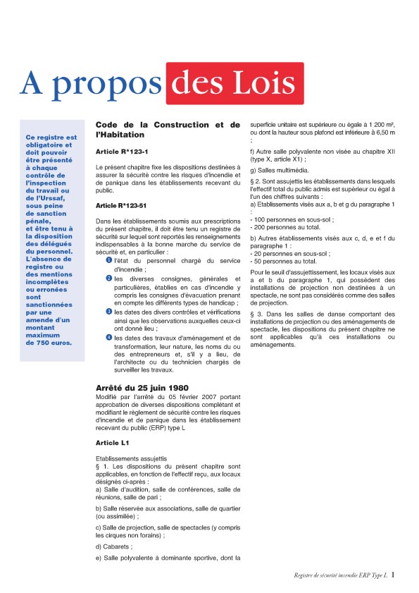 registre de sécurité incendie pour ERP mairie 2