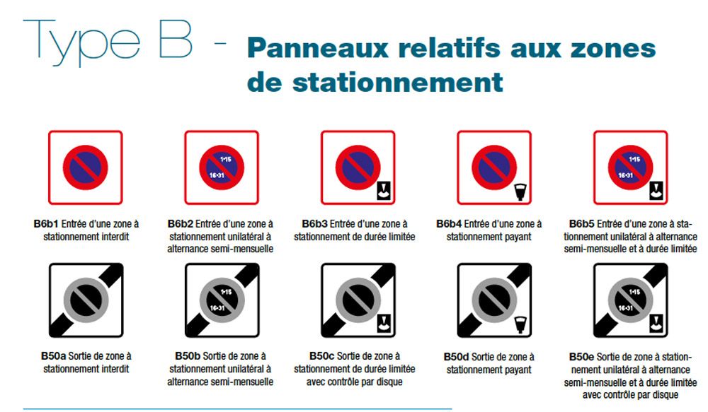 Signification Panneau de signalisation E9a Disque de stationnement - Le  stationnement est limité dans le temps, disque de stationnement requis.